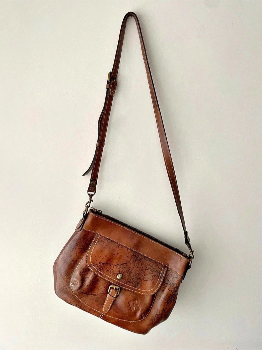 Patricia Nash Tuscania Signature Map Leather Crossbody Bag